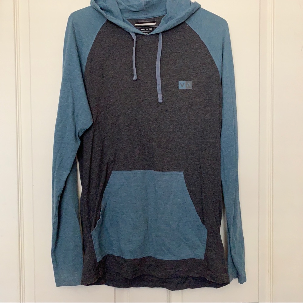 RVCA charcoal gray and dust blue hoodie sweater